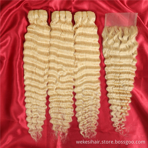 Wholesale 613 Blonde Hair Weave Bundles Virgin Brazilian Human Hair 613 Bundles With HD lace Frontal Closure